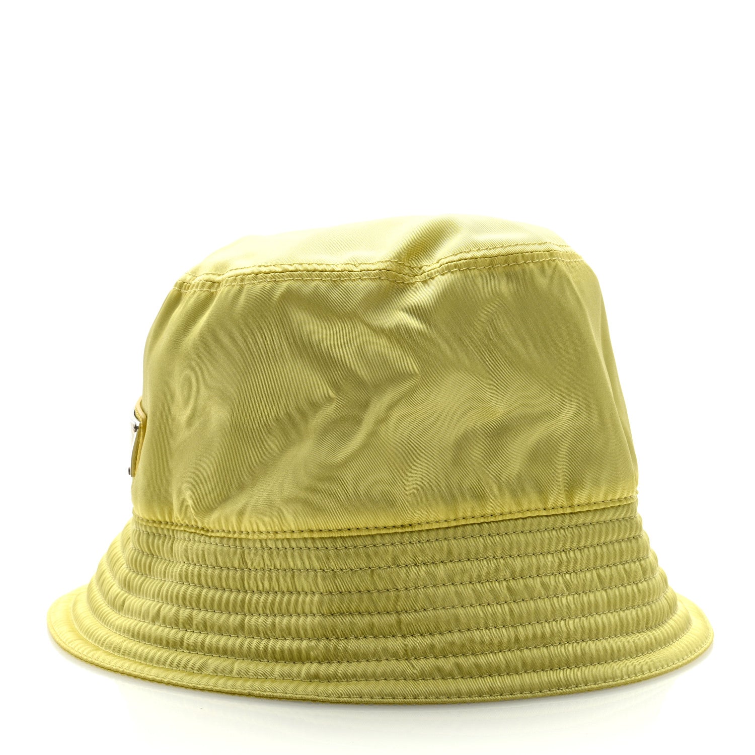 Prada Re-Nylon Metal Triangle Logo Womens Bucket Hat S Neon Yellow 4 of 7