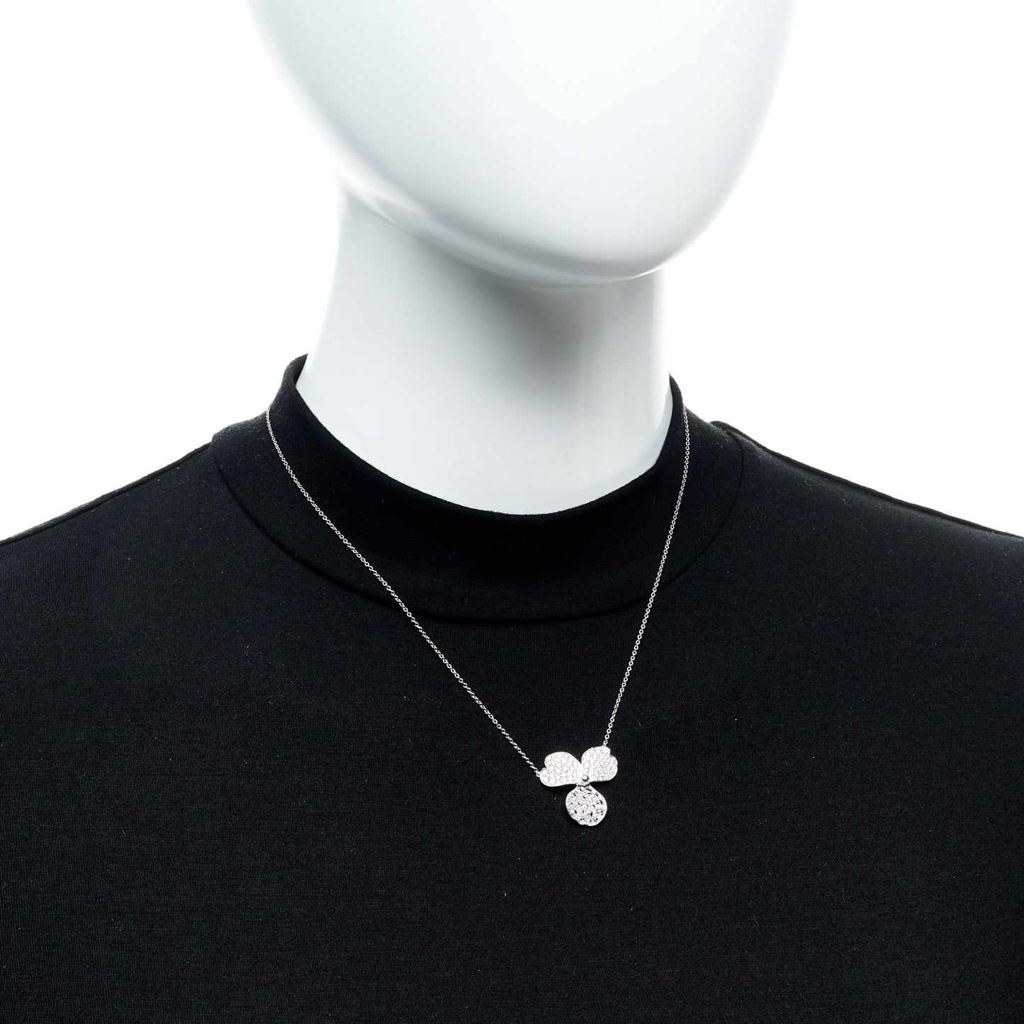 Platinum Diamond Large Paper Flowers Pave Pendant Necklace