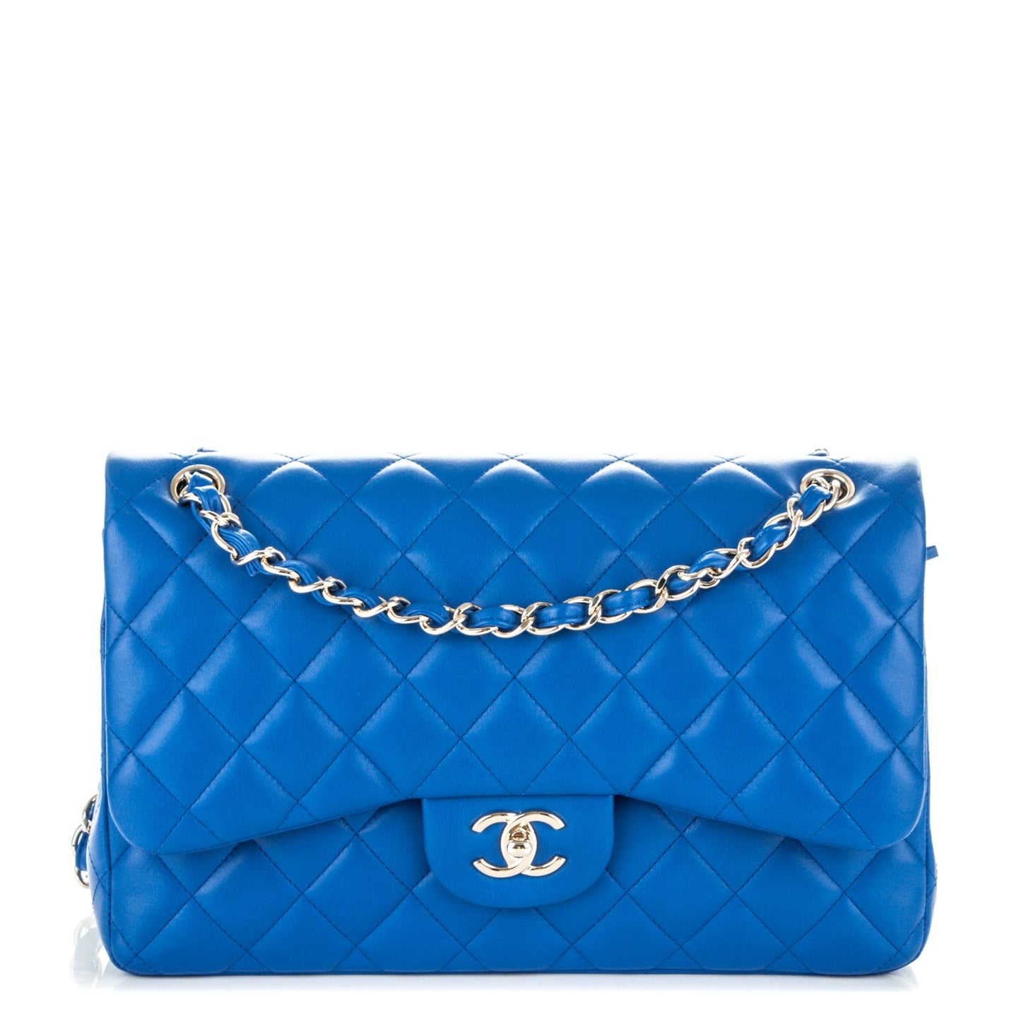Lambskin Quilted Jumbo Double Flap Blue
