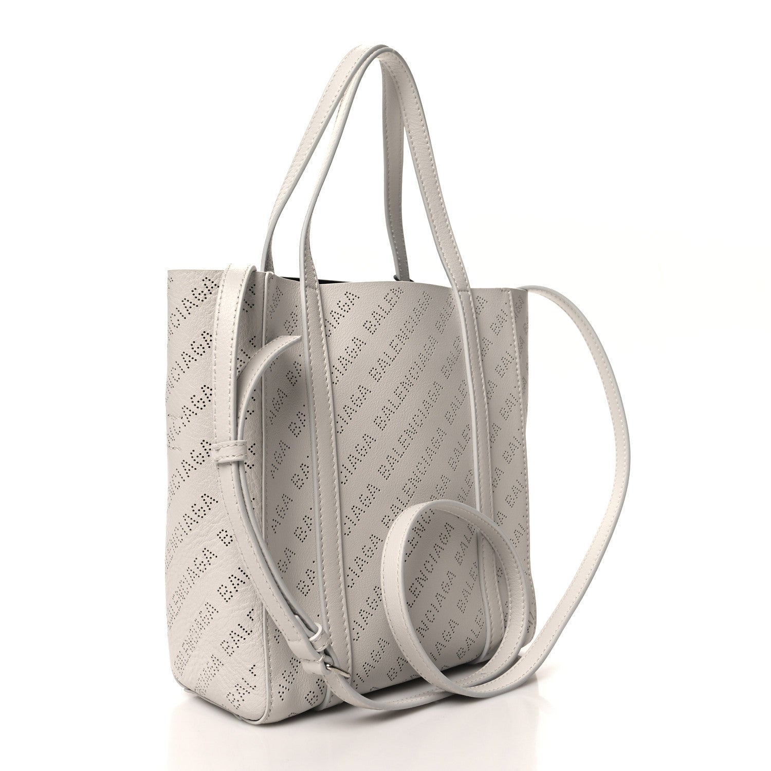 Balenciaga Smooth Calfskin Logo Perforated XXS Everyday Tote Chalky White 3 of 10