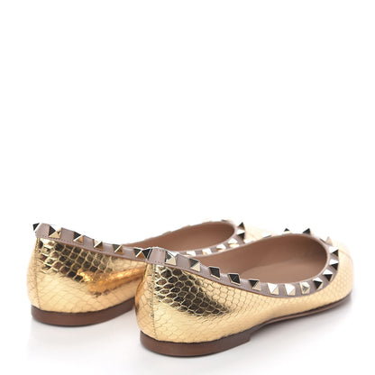 Valentino Garavani Metallic Elaphe Rockstud Ballerina Flats 37 Gold Poudre 4 of 10