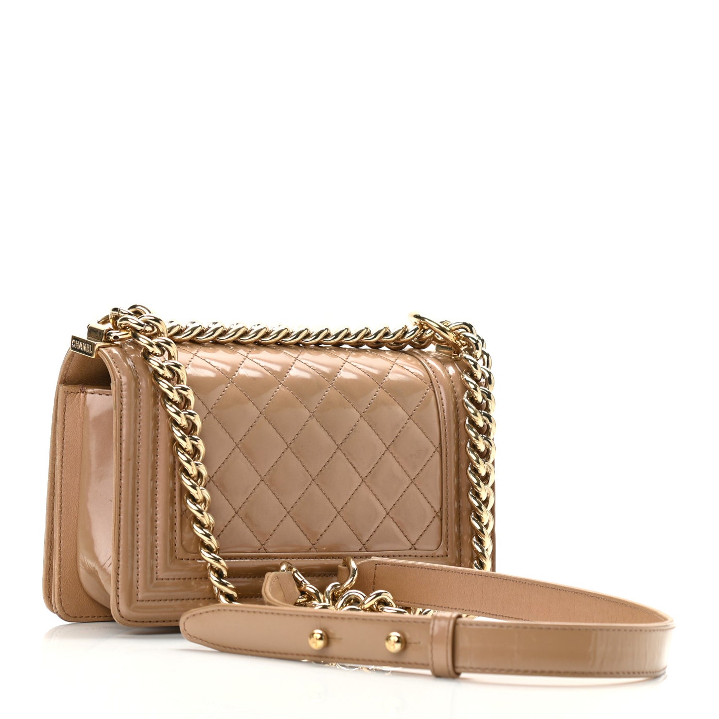Iridescent Patent Quilted Small Boy Flap Beige
