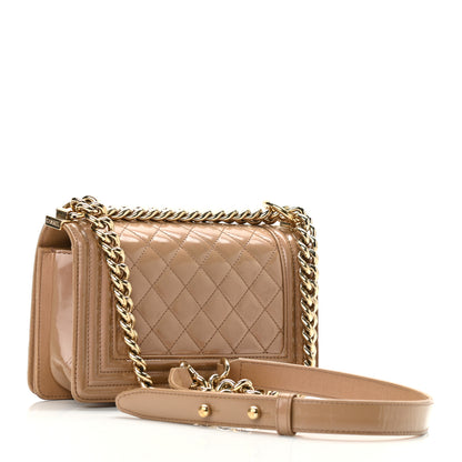 Chanel Iridescent Patent Quilted Small Boy Flap Beige 3 of 18
