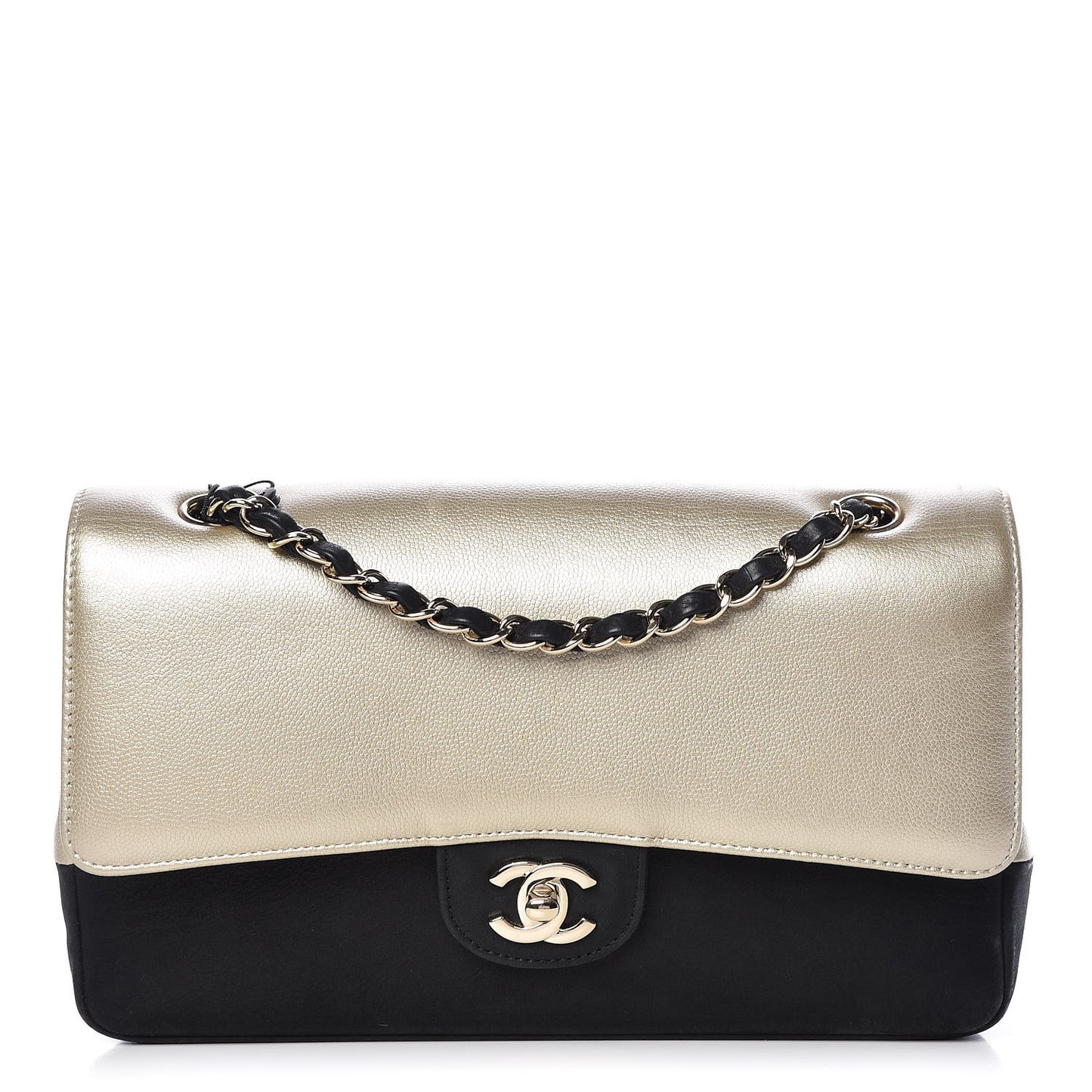 Caviar Iridescent Calfskin Duo Medium Double Flap Light Gold Black