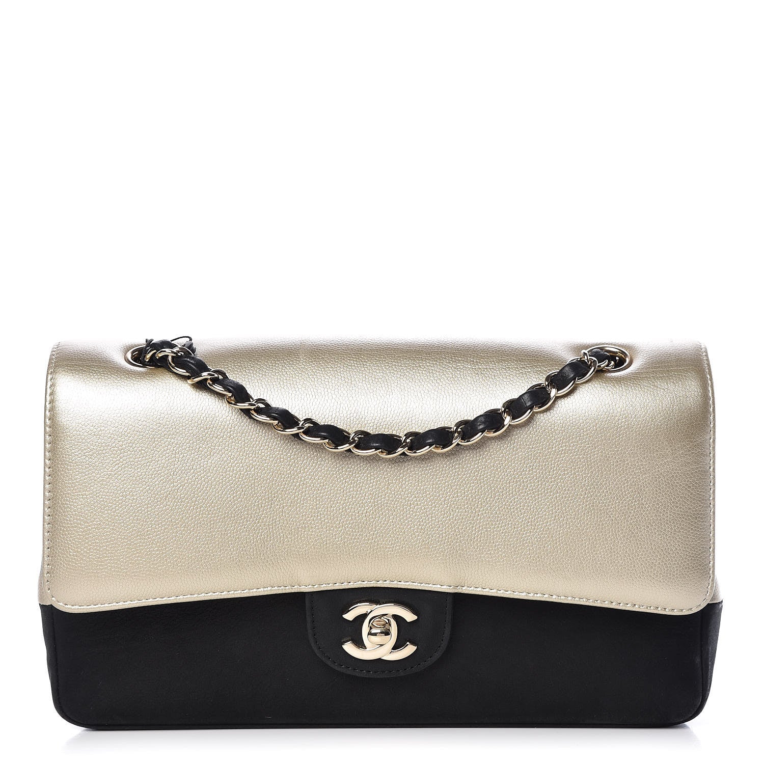 Chanel Caviar Iridescent Calfskin Duo Medium Double Flap Light Gold Black 1 of 20