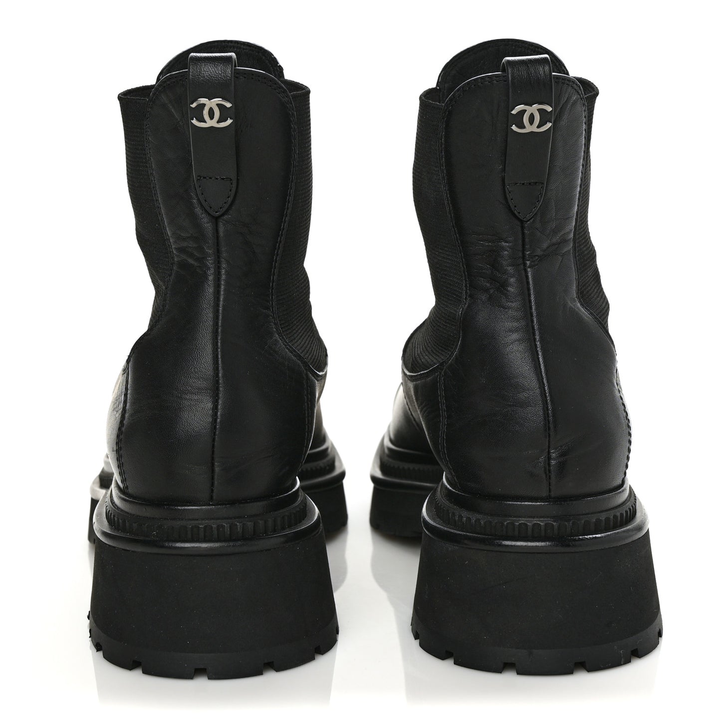 Crumpled Calfskin Patent Cap Toe Short Boots 39 Black