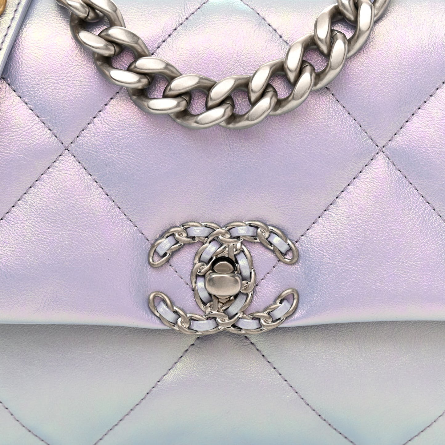 Iridescent Calfskin Quilted Medium Chanel 19 Flap Light Purple Blue