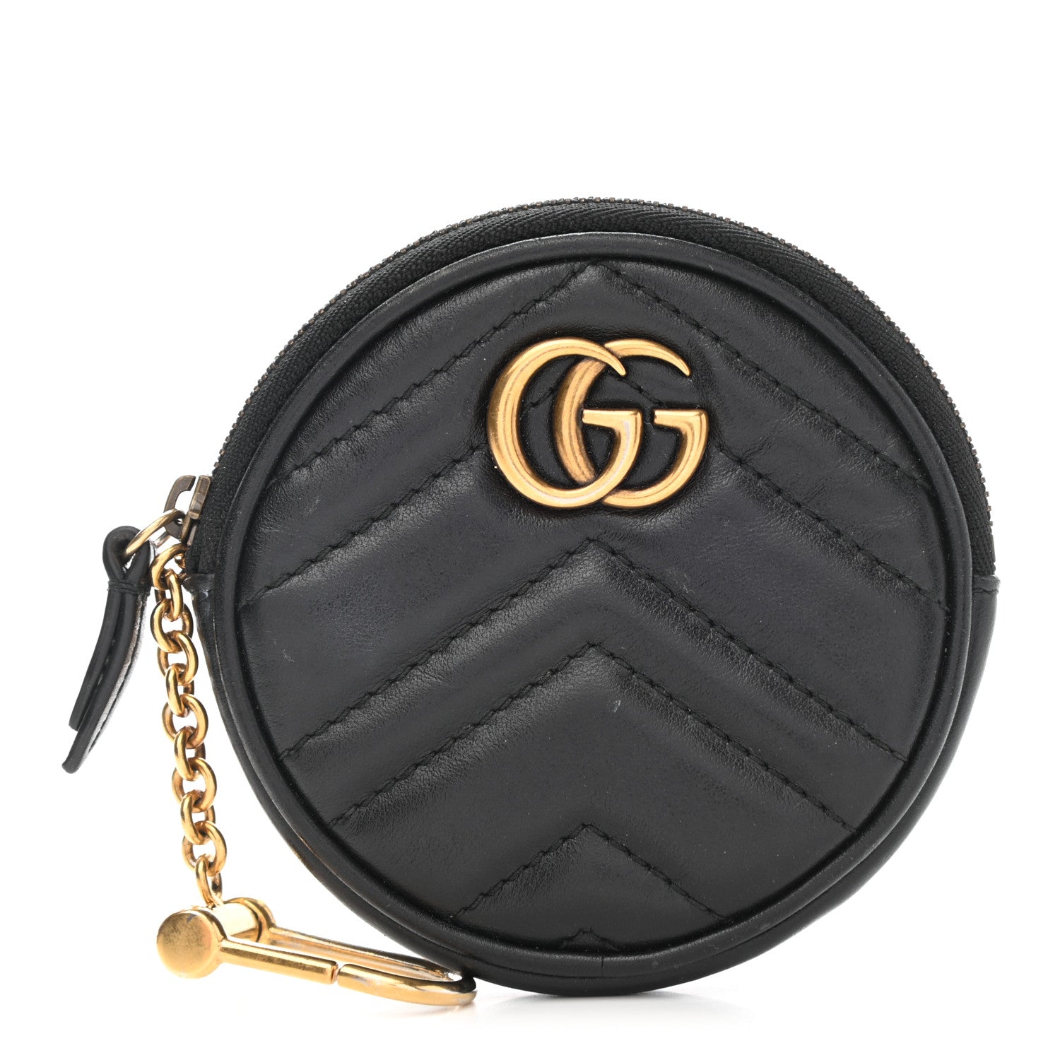 Gucci Calfskin Matelasse GG Marmont Round Coin Purse Black 1 of 7