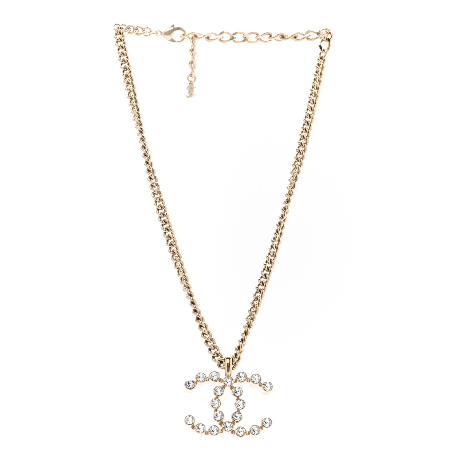 Chanel Crystal CC Pendant Necklace Gold 3 of 5