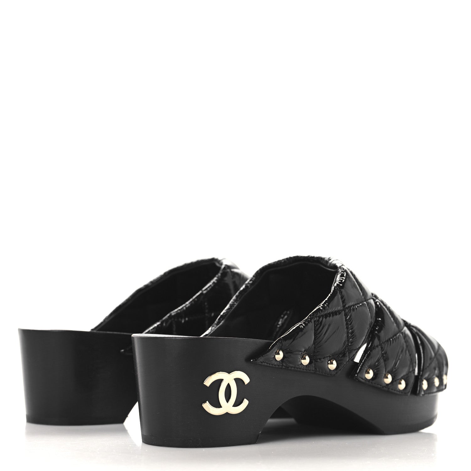 Chanel Patent Lambskin Quilted CC Clogs 38 Black 5 of 9