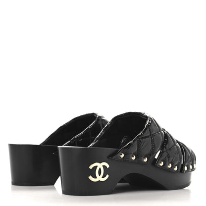 Chanel Patent Lambskin Quilted CC Clogs 38 Black 5 of 9