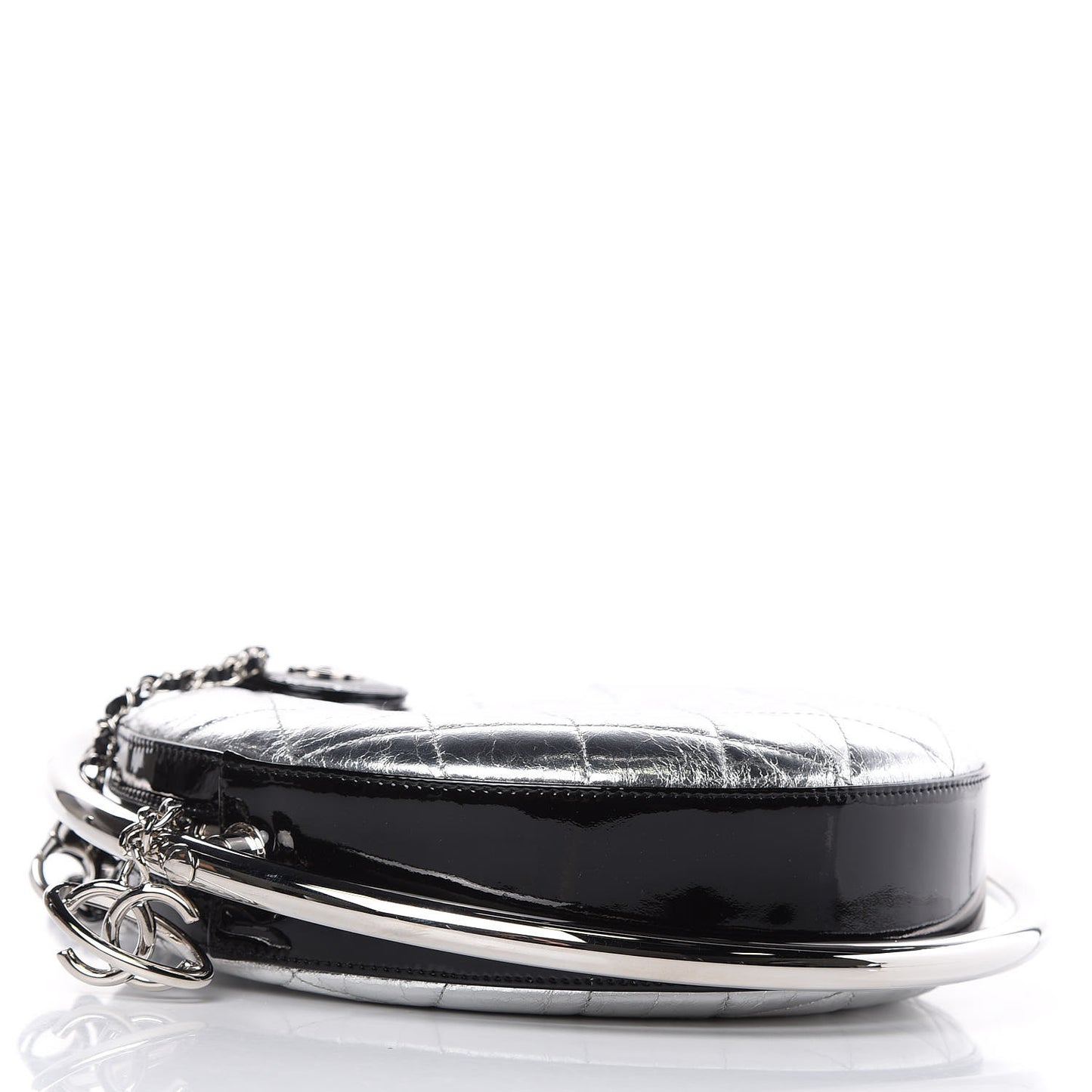 Metallic Aged Calfskin Patent Planet Minaudiere Shoulder Bag Silver