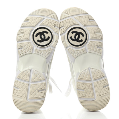 Chanel Suede Calfskin Fabric CC Sneakers 39 White 5 of 9