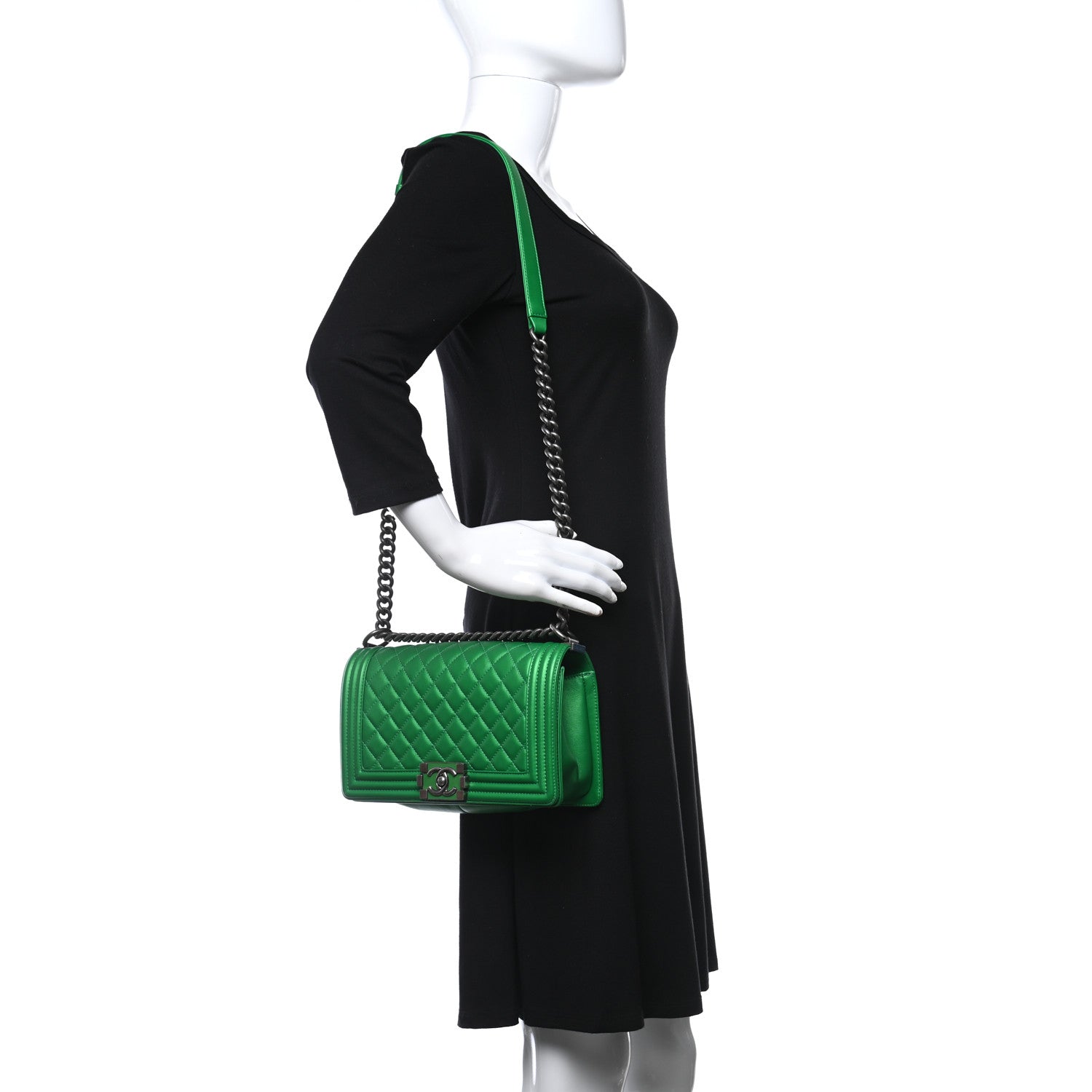 Chanel Metallic Calfskin Quilted Medium Boy Flap Green 3 of 21