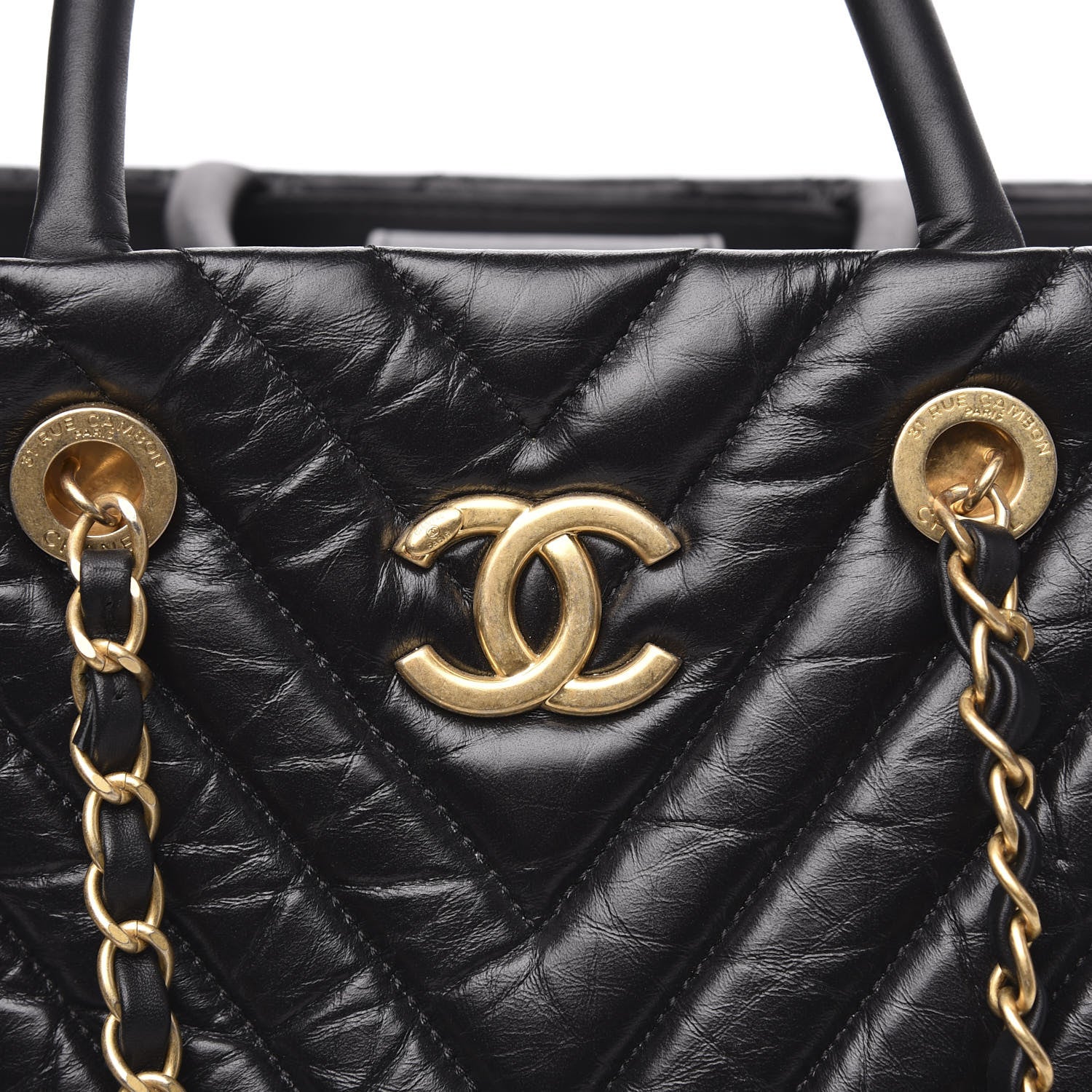 Chanel Aged Calfskin Chevron Large Coco Handle Shopping Tote Black 13 of 13