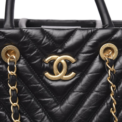 Chanel Aged Calfskin Chevron Large Coco Handle Shopping Tote Black 13 of 13