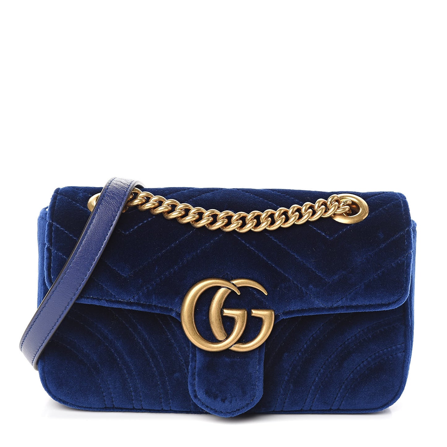 Velvet Matelasse Mini GG Marmont Shoulder Bag Cobalt Blue
