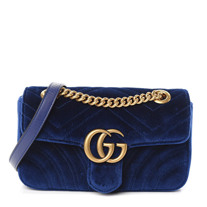 Gucci Velvet Matelasse Mini GG Marmont Shoulder Bag Cobalt Blue 1 of 10