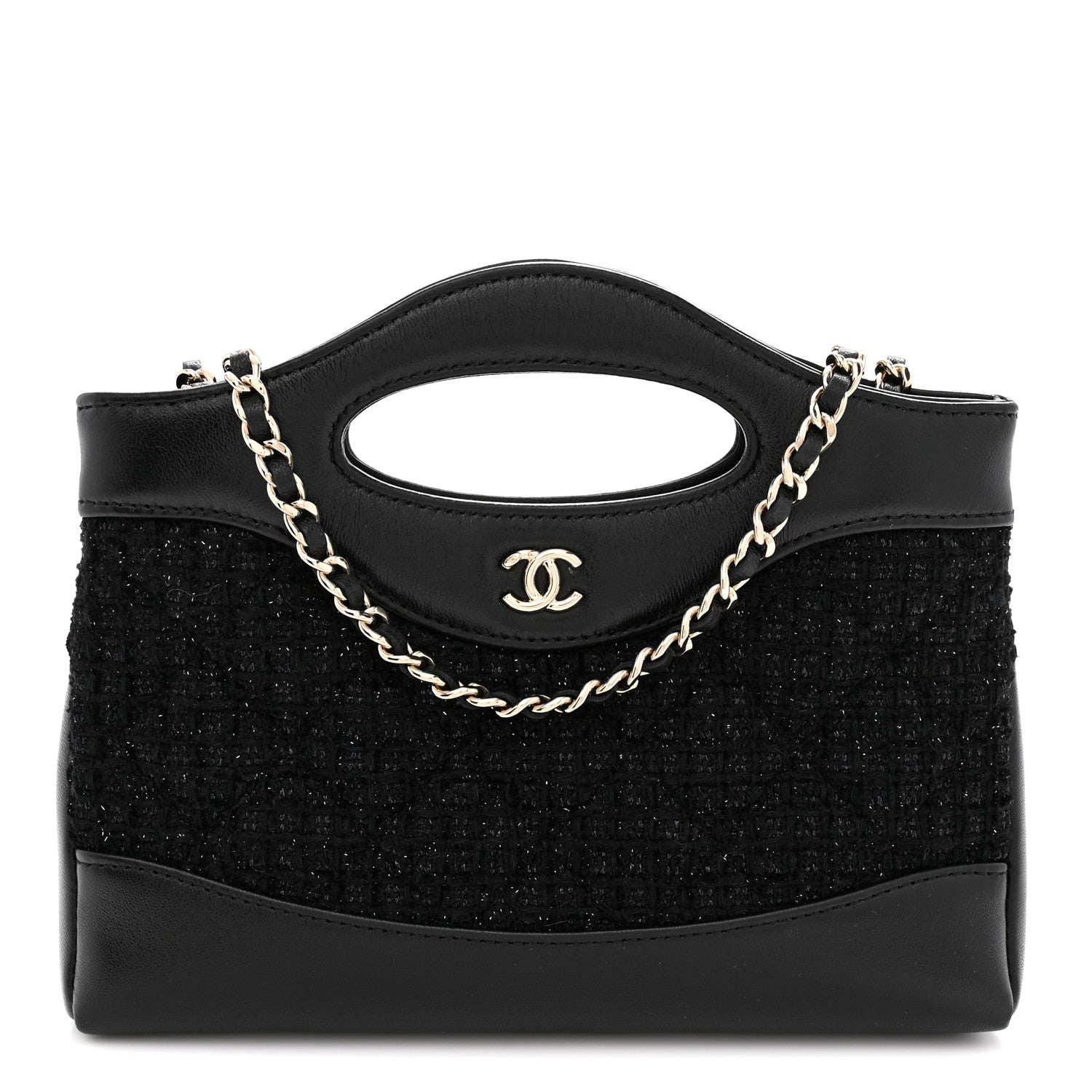 Chanel Tweed Calfskin Quilted Nano 31 Shopping Bag Black 1 of 11