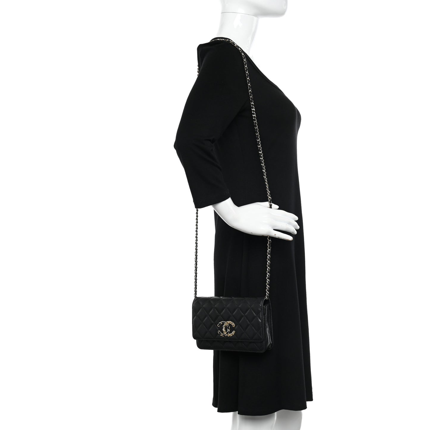 Caviar Quilted French New Wave Chain CC Wallet On Chain WOC Black