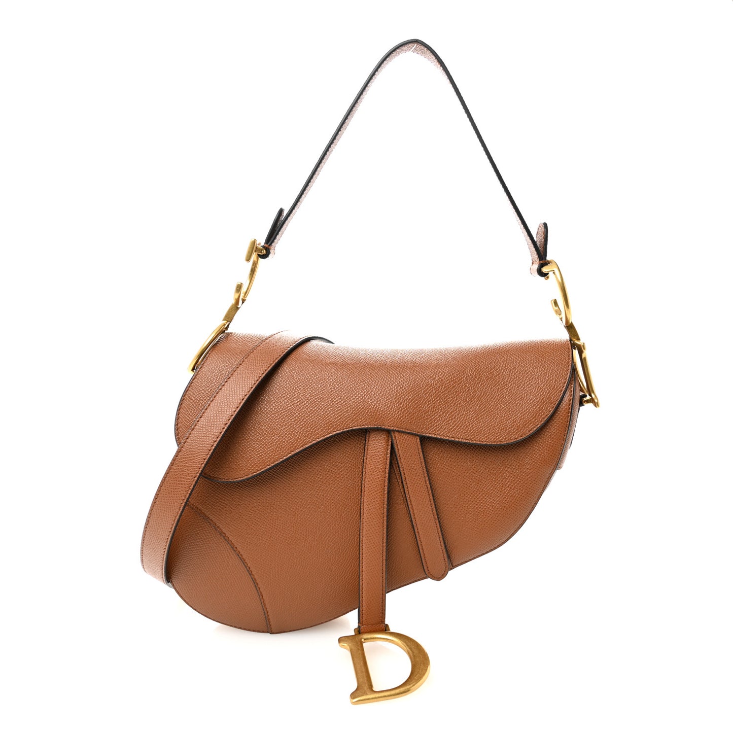 Grained Calfskin Saddle Bag With Strap Camello