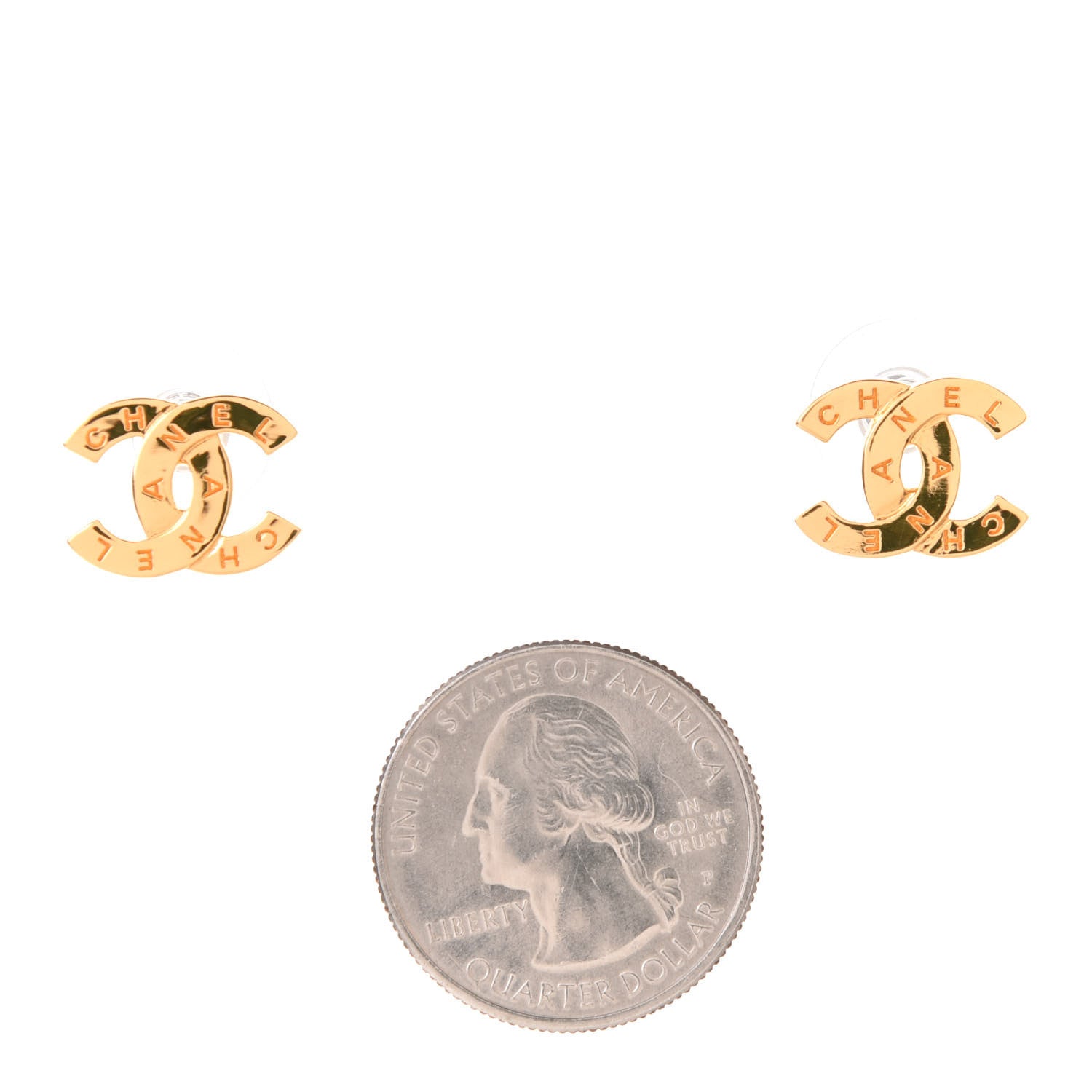 Chanel Metal CC Paris Button Stud Earrings Gold 2 of 5