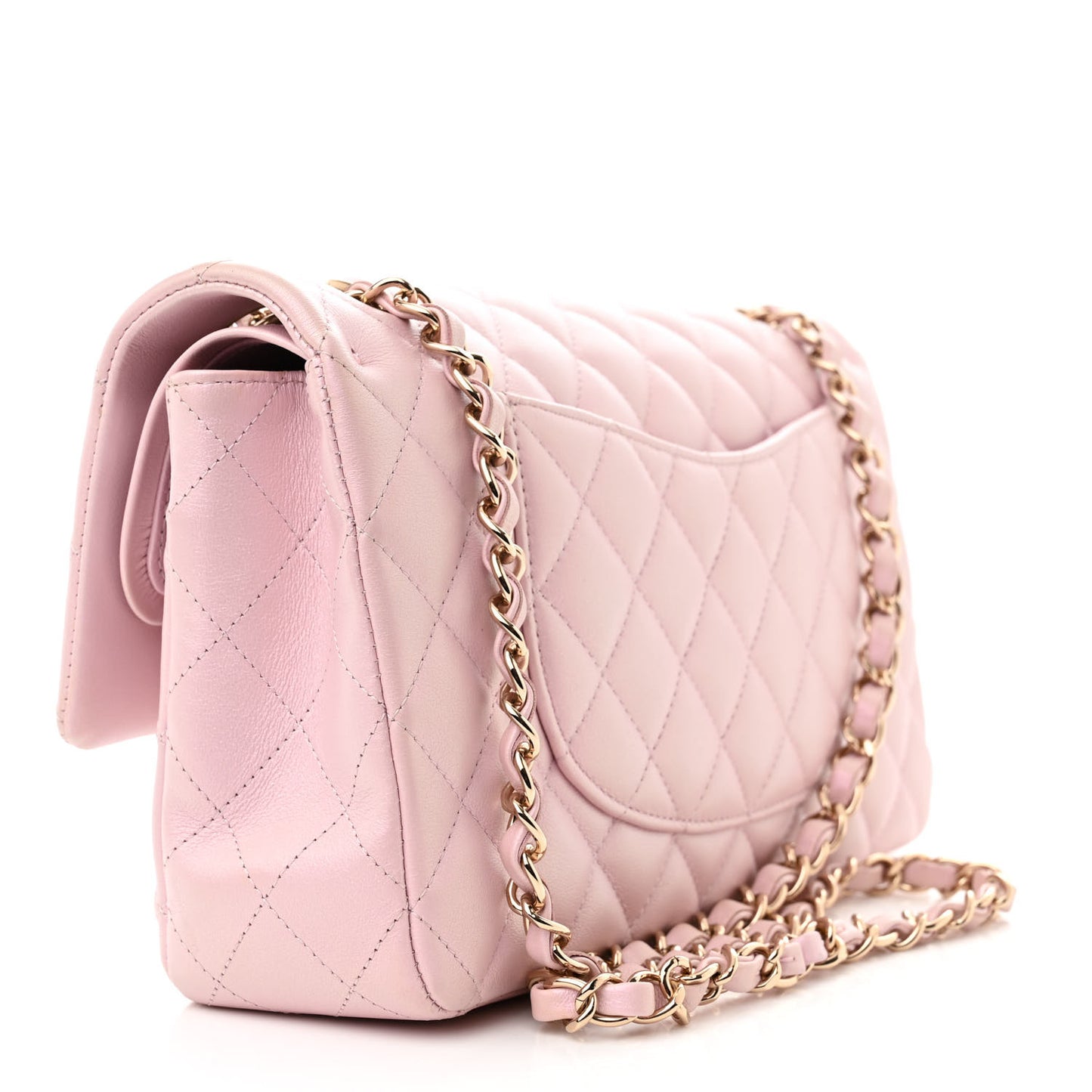 Iridescent Calfskin Quilted Medium Double Flap Light Pink