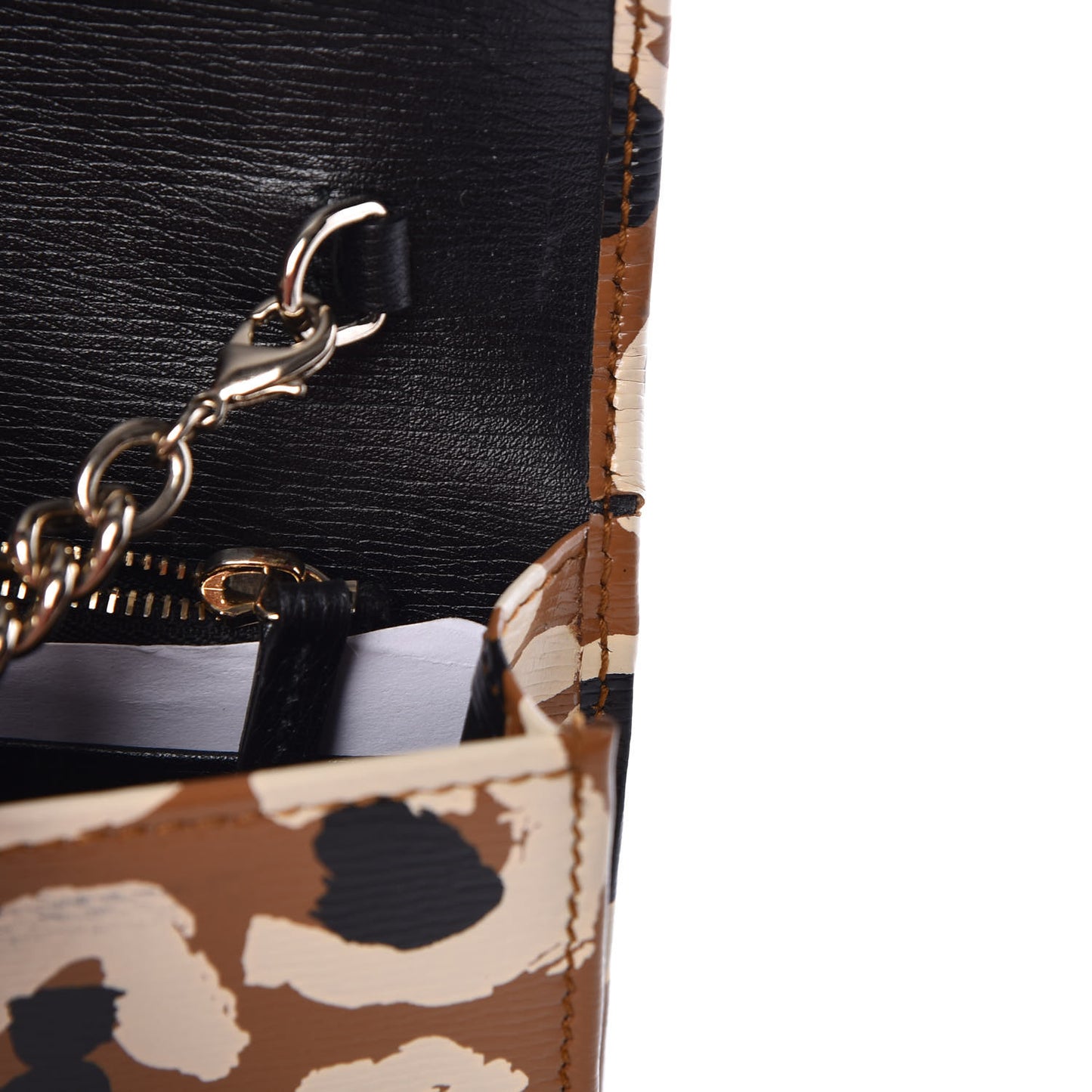 Patent Leopard Print Betty Chain Wallet Tobacco Black