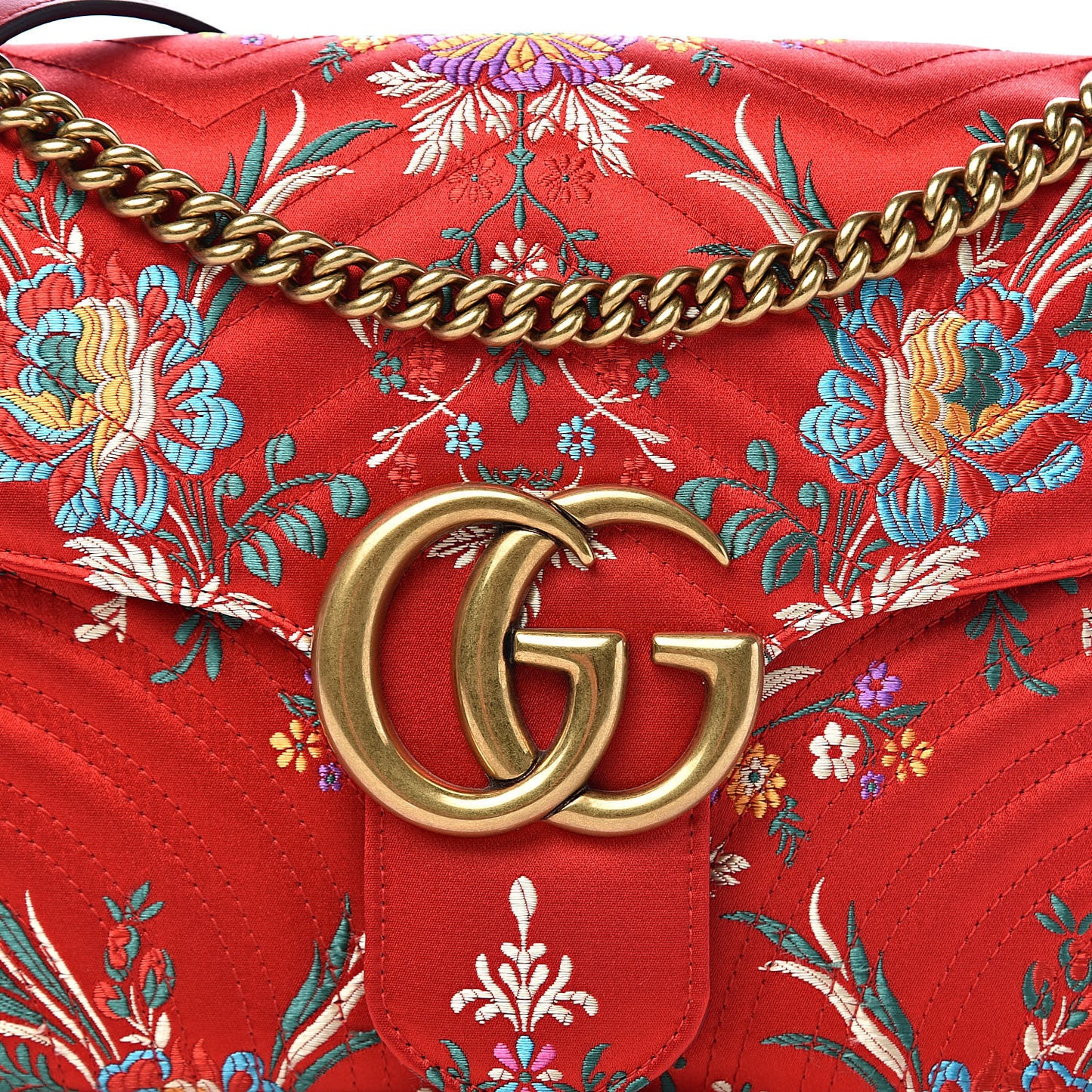 Jacquard Matelasse Floral Medium GG Marmont Shoulder Bag Red
