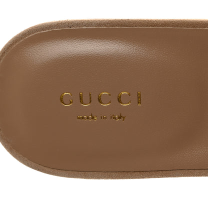 Gucci Kid Scamosciato Interlocking G Cut Out Slide Sandals 38.5 Pale Green 6 of 8