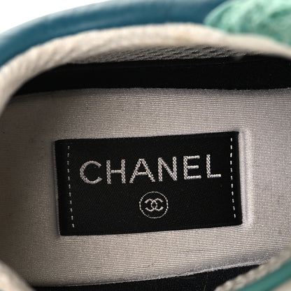 Chanel Tweed Suede Calfskin CC Sneakers 41 Green Navy 8 of 9