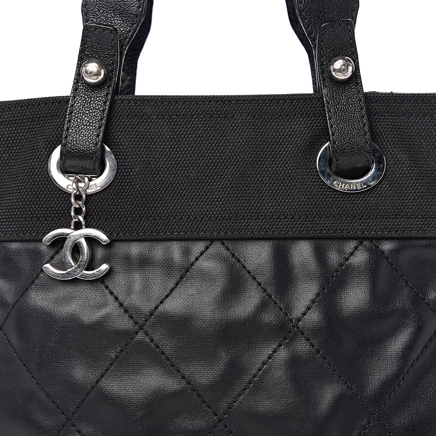 Coated Canvas Quilted Small Paris Biarritz Tote Black