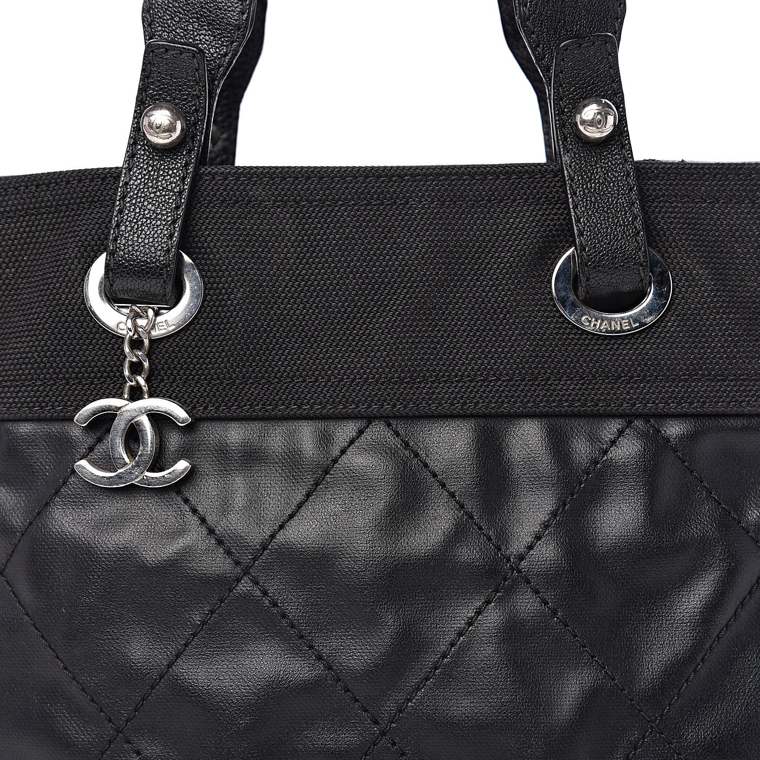 Chanel Coated Canvas Quilted Small Paris Biarritz Tote Black 10 of 10