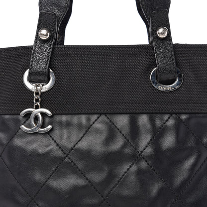 Chanel Coated Canvas Quilted Small Paris Biarritz Tote Black 10 of 10