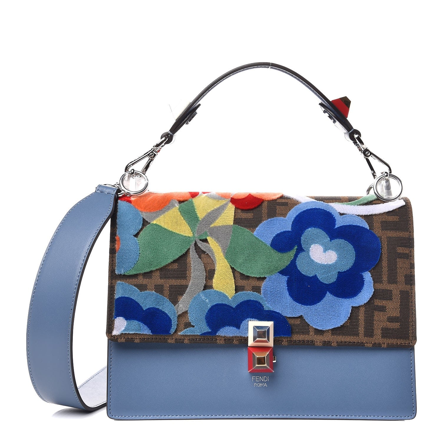 Fendi Vitello Liberty Zucca Velvet Floral Floral Kan I Shoulder Bag Ceruleo Multicolor 1 of 7
