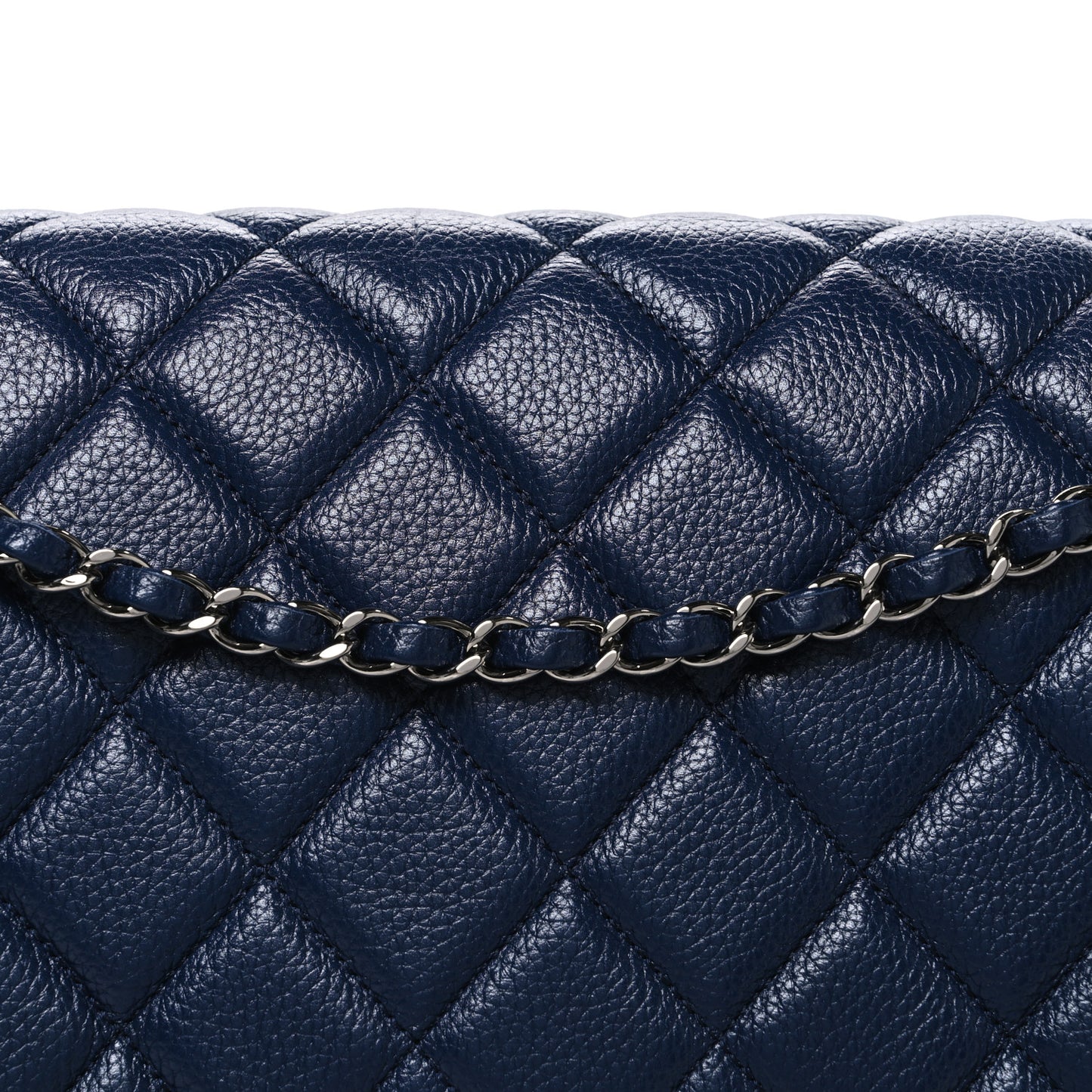 Metallized Calfskin Quilted XXL Travel Flap Bag Navy