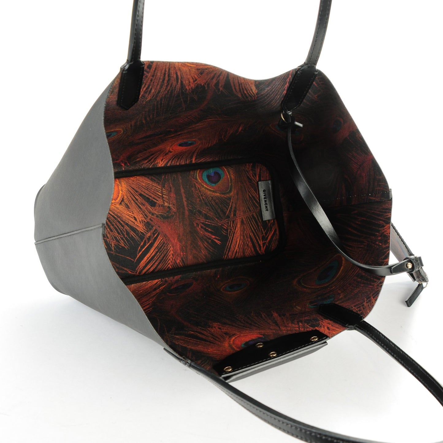 Coated Canvas Peacock Print Small Antigona Tote Black