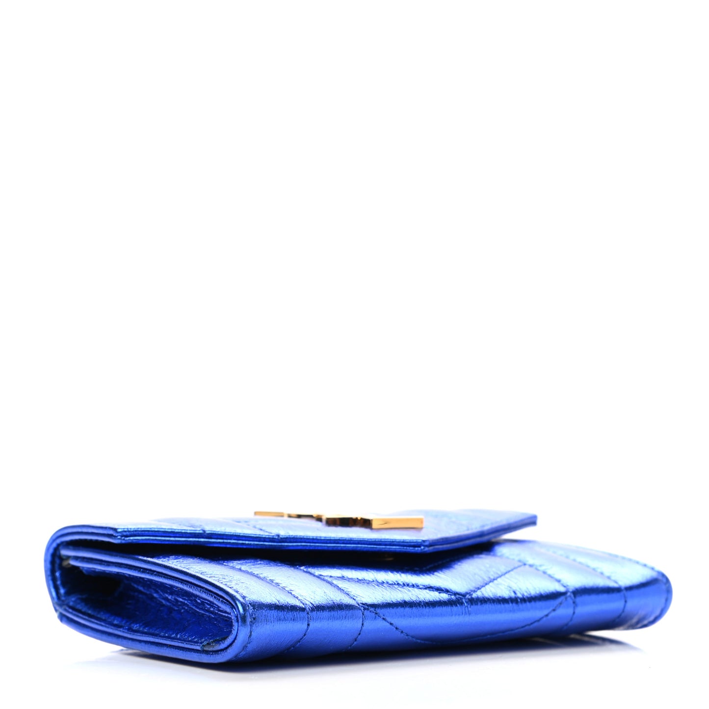 Metallic Goatskin Mixed Matelasse Chevron Small Monogram Envelope Wallet Blue