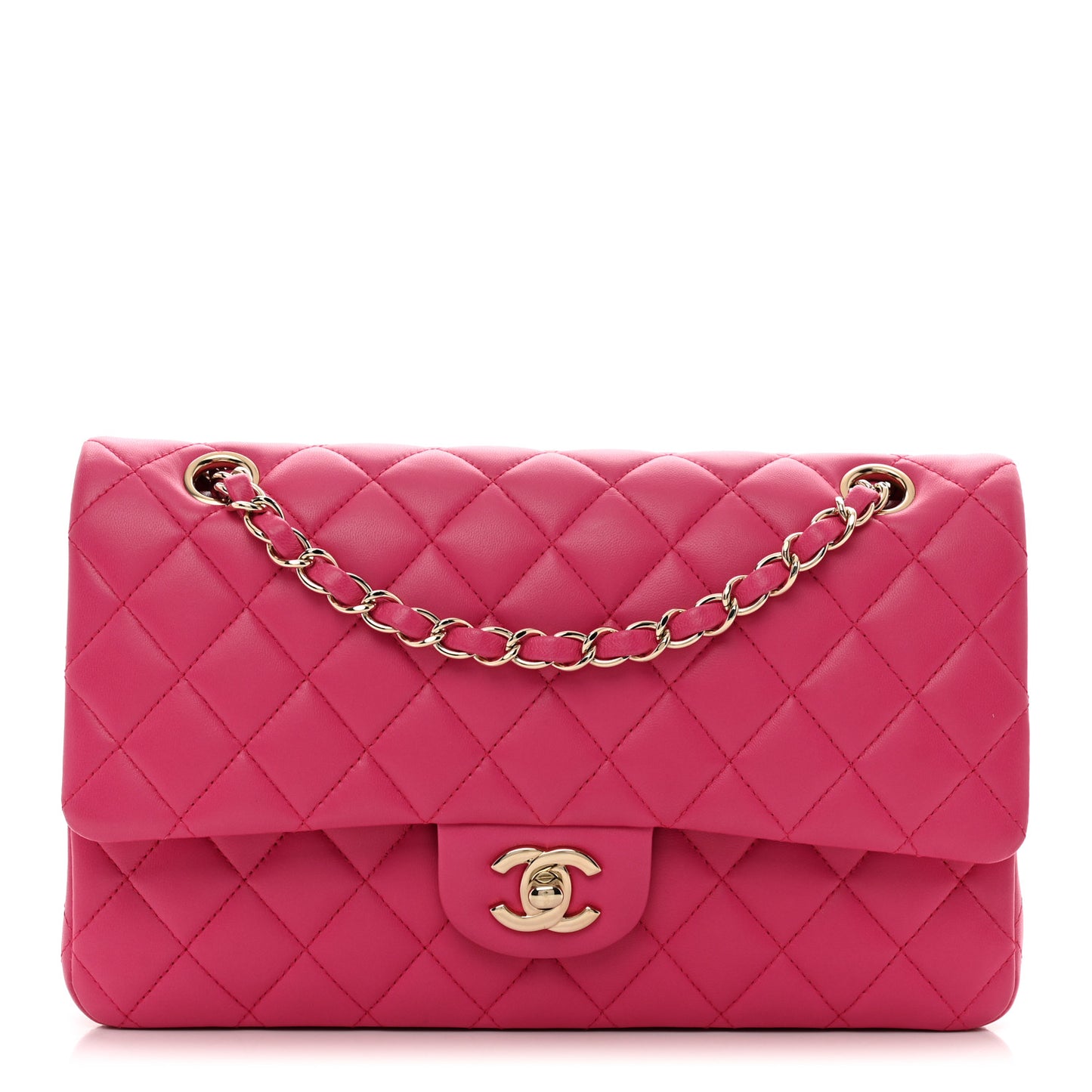 Lambskin Quilted Medium Double Flap Pink