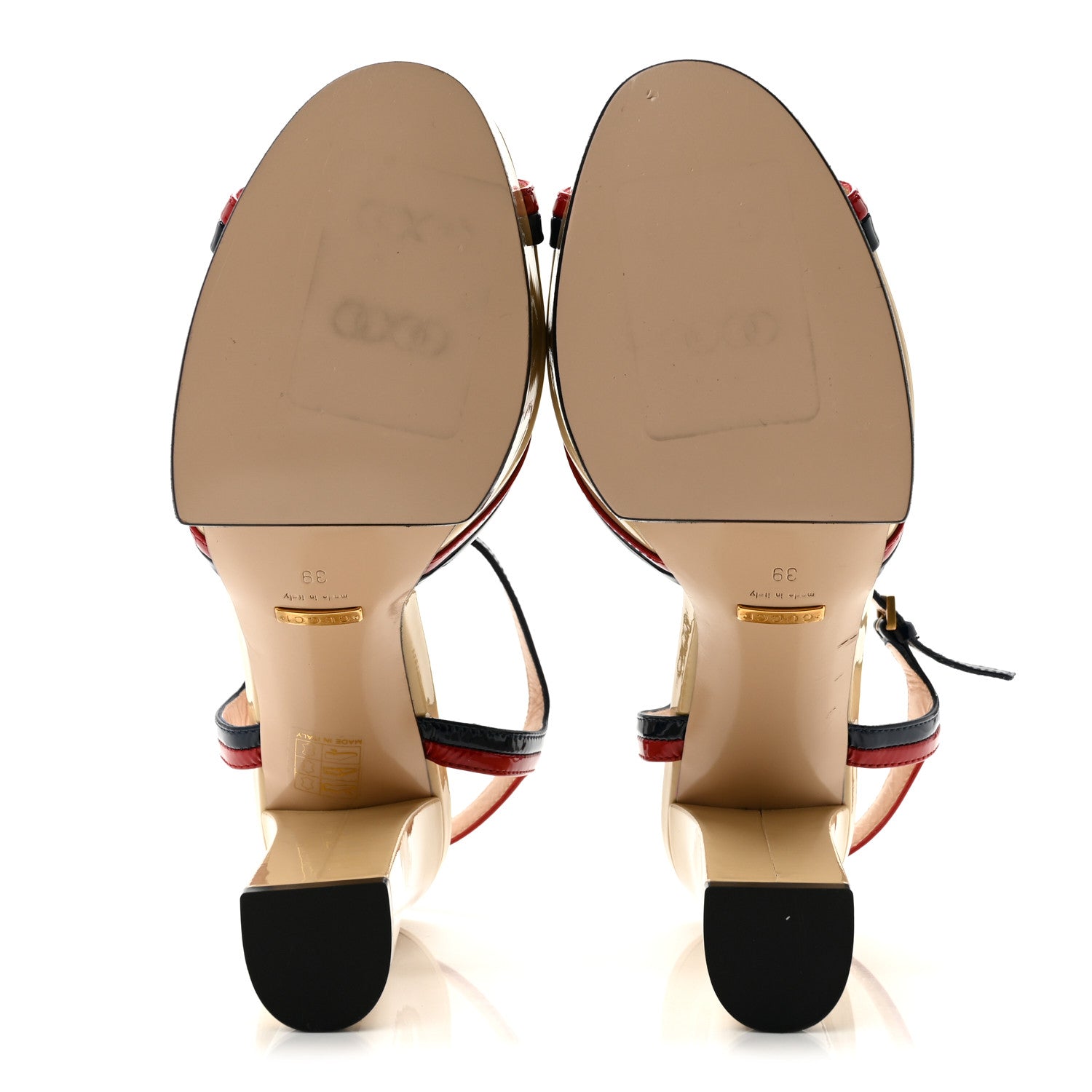 Gucci Patent Millie Platform Ankle Strap Sandals 39 Red Blue Agata Sandstorm 6 of 9