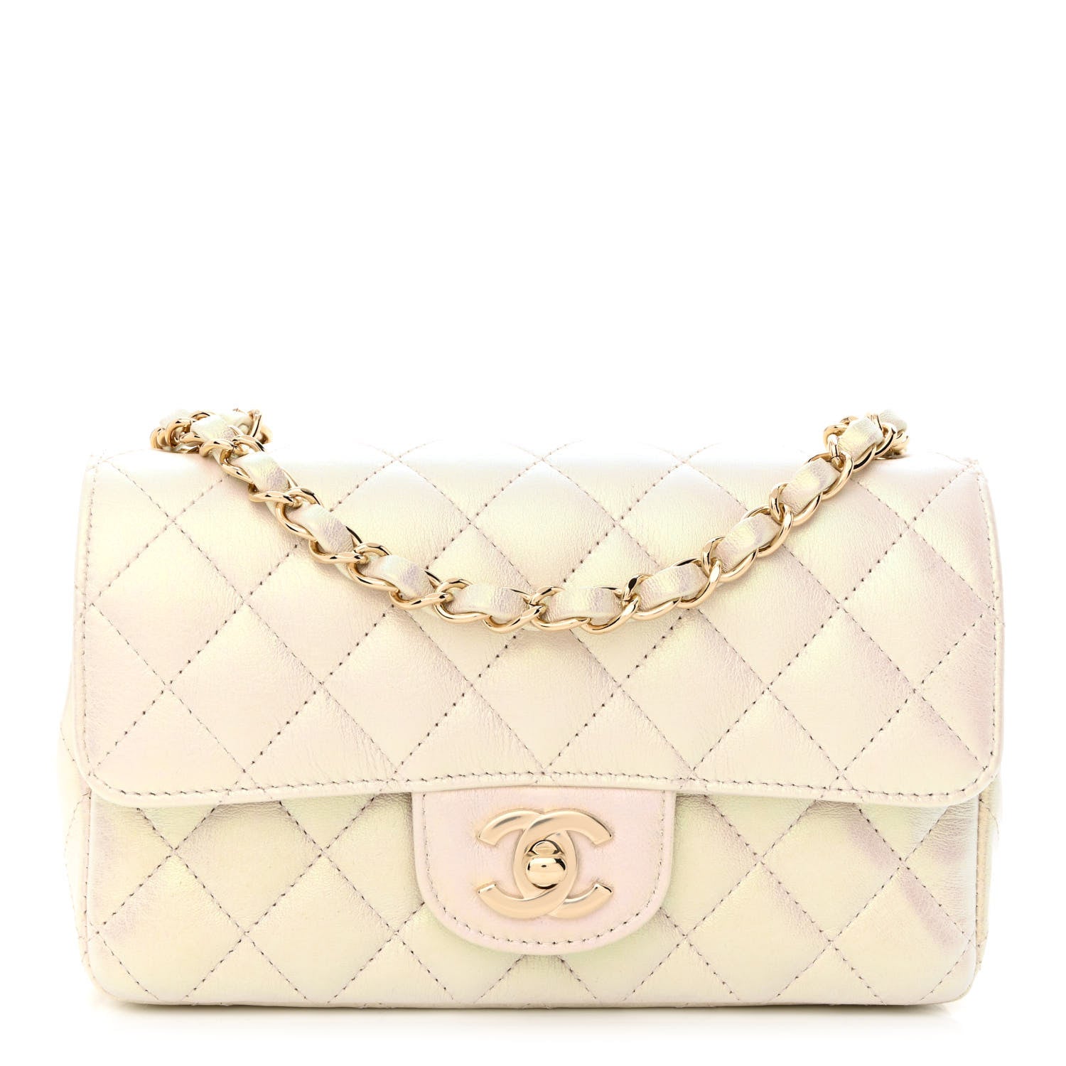 Chanel Iridescent Lambskin Quilted Mini Rectangular Flap Ivory 1 of 12