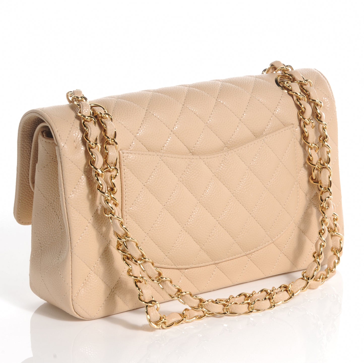 Caviar Quilted Medium Double Flap Beige