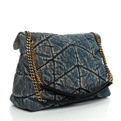 Saint Laurent Denim Quilted Medium Loulou Puffer Monogram Chain Satchel Blue Black 3 of 10