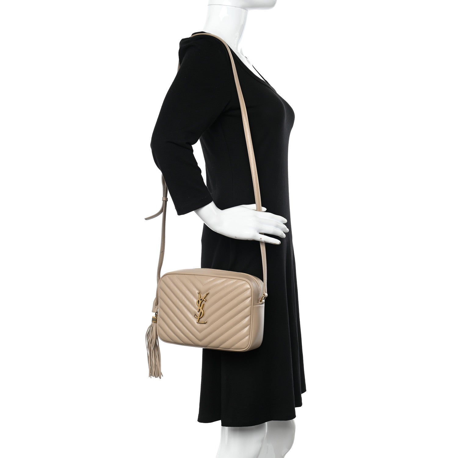 Saint Laurent Calfskin Matelasse Monogram Lou Camera Bag Dark Beige 2 of 10