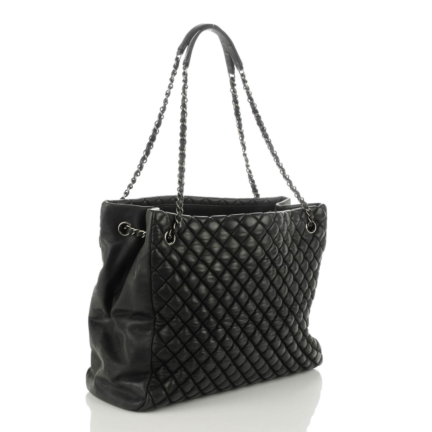 Iridescent Calfskin Quilted New Bubble North South Tote Dark Grey