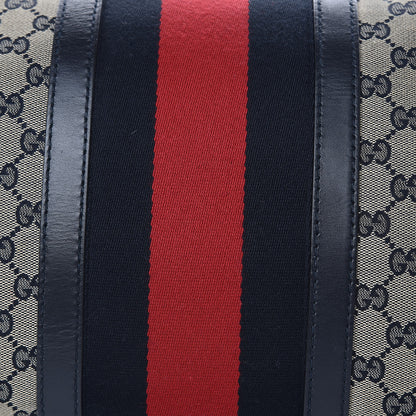 Gucci Monogram Selleria Calfskin Vintage Web Medium Boston Beige Blue 13 of 19