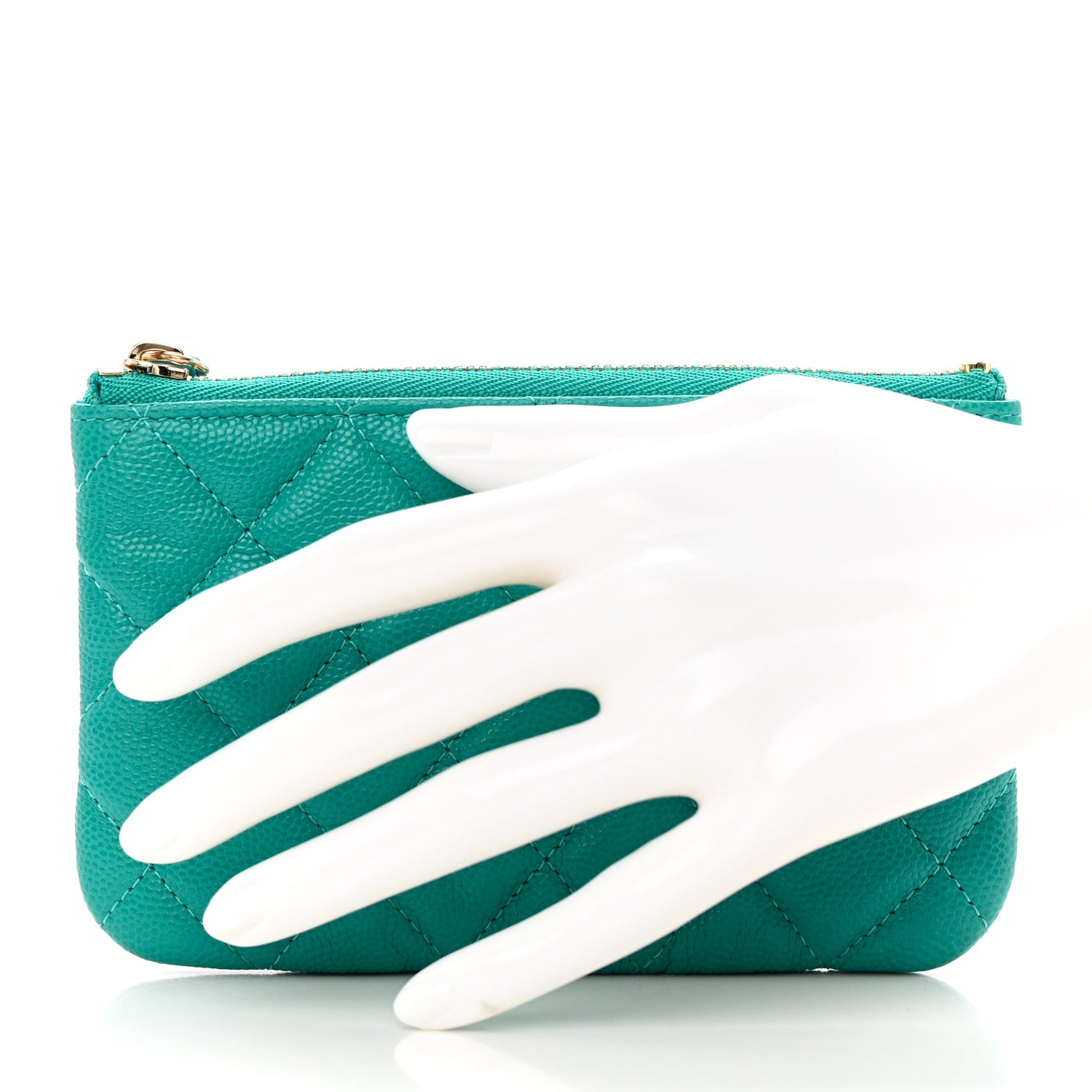 Chanel Caviar Quilted Small Cosmetic Case Turquoise 2 of 9