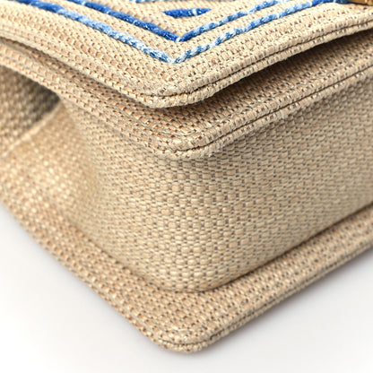 Chanel Cotton Canvas Calfskin Chevron Embroidered Small Boy Flap Beige Blue 8 of 9