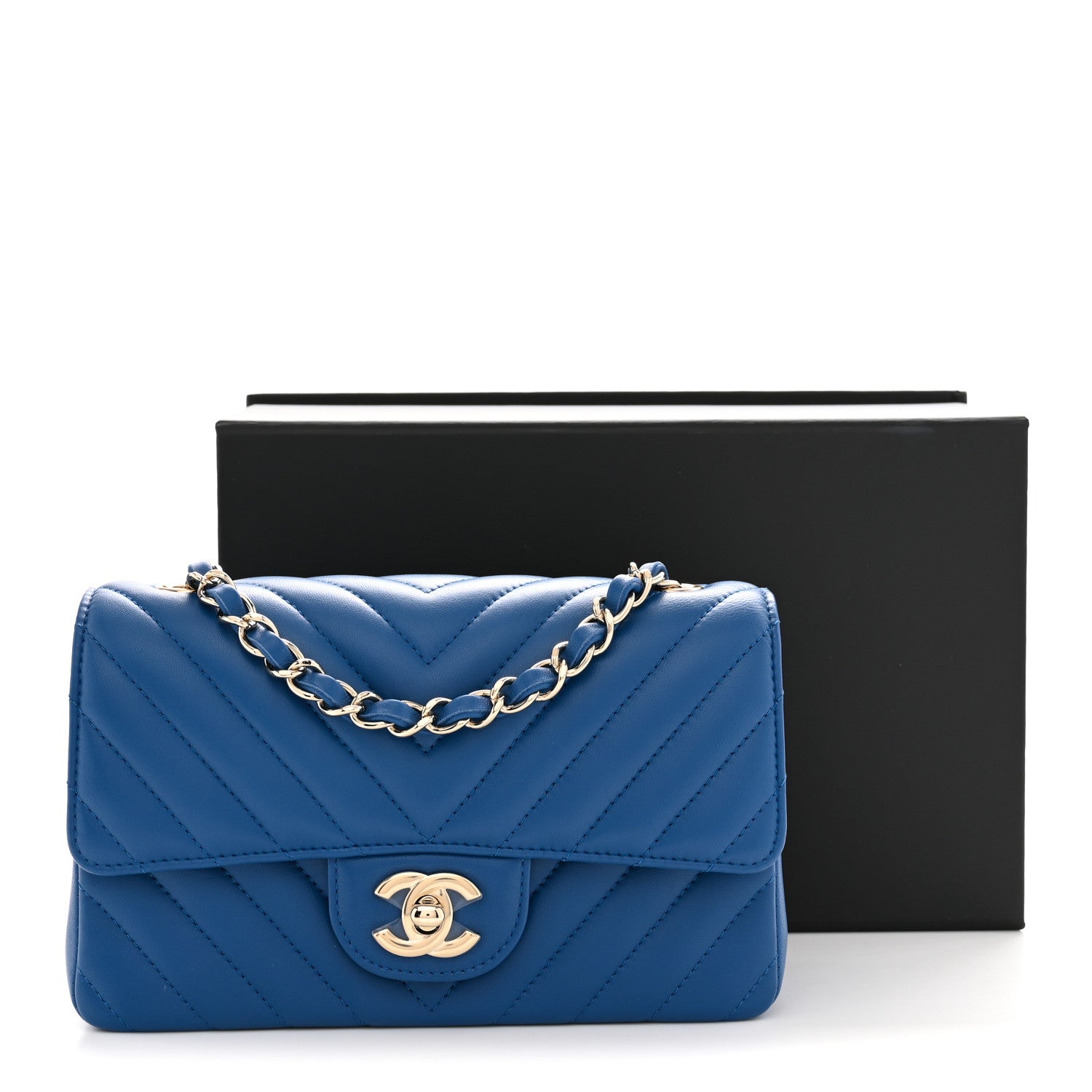Chanel Lambskin Chevron Quilted Mini Rectangular Flap Dark Blue 10 of 10