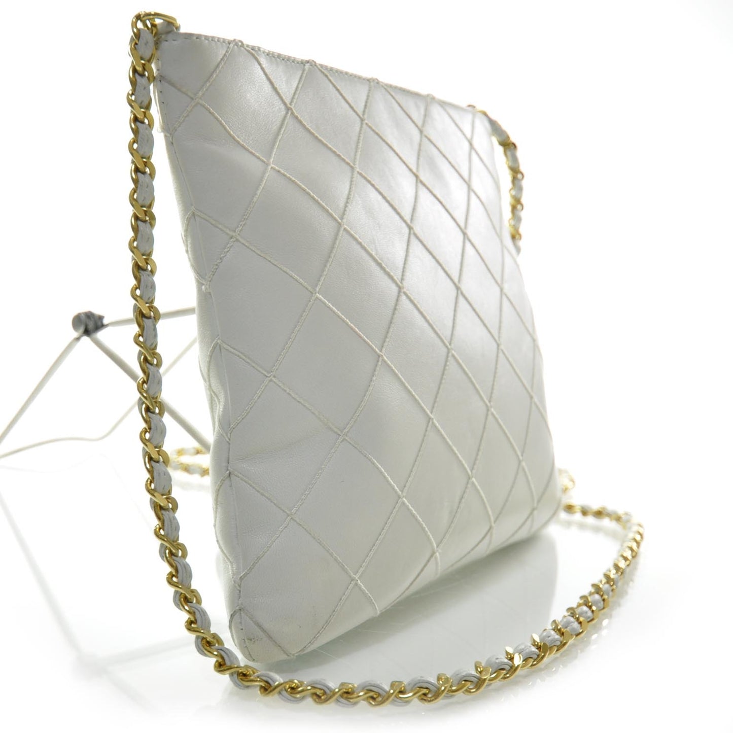 Lambskin Diamond Stitched Crossbody Tassel Bag White